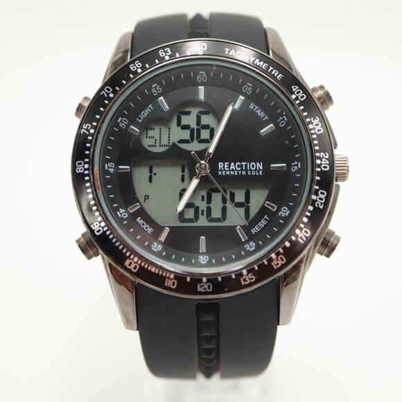 Kenneth Cole Reaction Mens 45mm AnaDigi Watch Black Alarm Chrono w New Battery - Picture 5 of 14